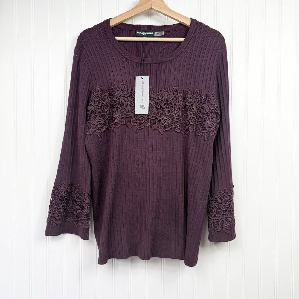 Karl Lagerfeld Paris Womens Lace Applique Sweater Size XL NEW